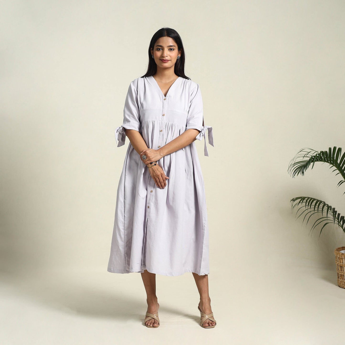 Buy Light Purple Jhiri Handloom Cotton Plain Dress Online