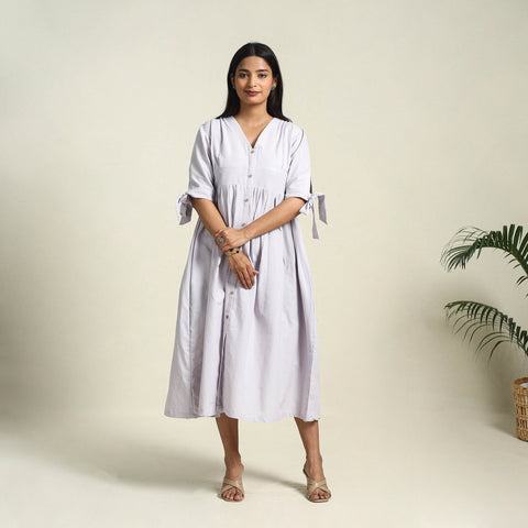 Buy Light Purple Jhiri Handloom Cotton Plain Dress Online