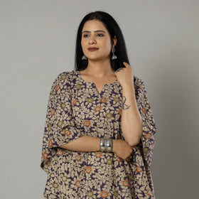 Cornflower Blue Kalamkari Print Cotton Kaftan Kurta For Women