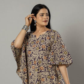 Cornflower Blue Kalamkari Print Cotton Kaftan Kurta For Women