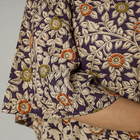 Cornflower Blue Kalamkari Print Cotton Kaftan Kurta For Women