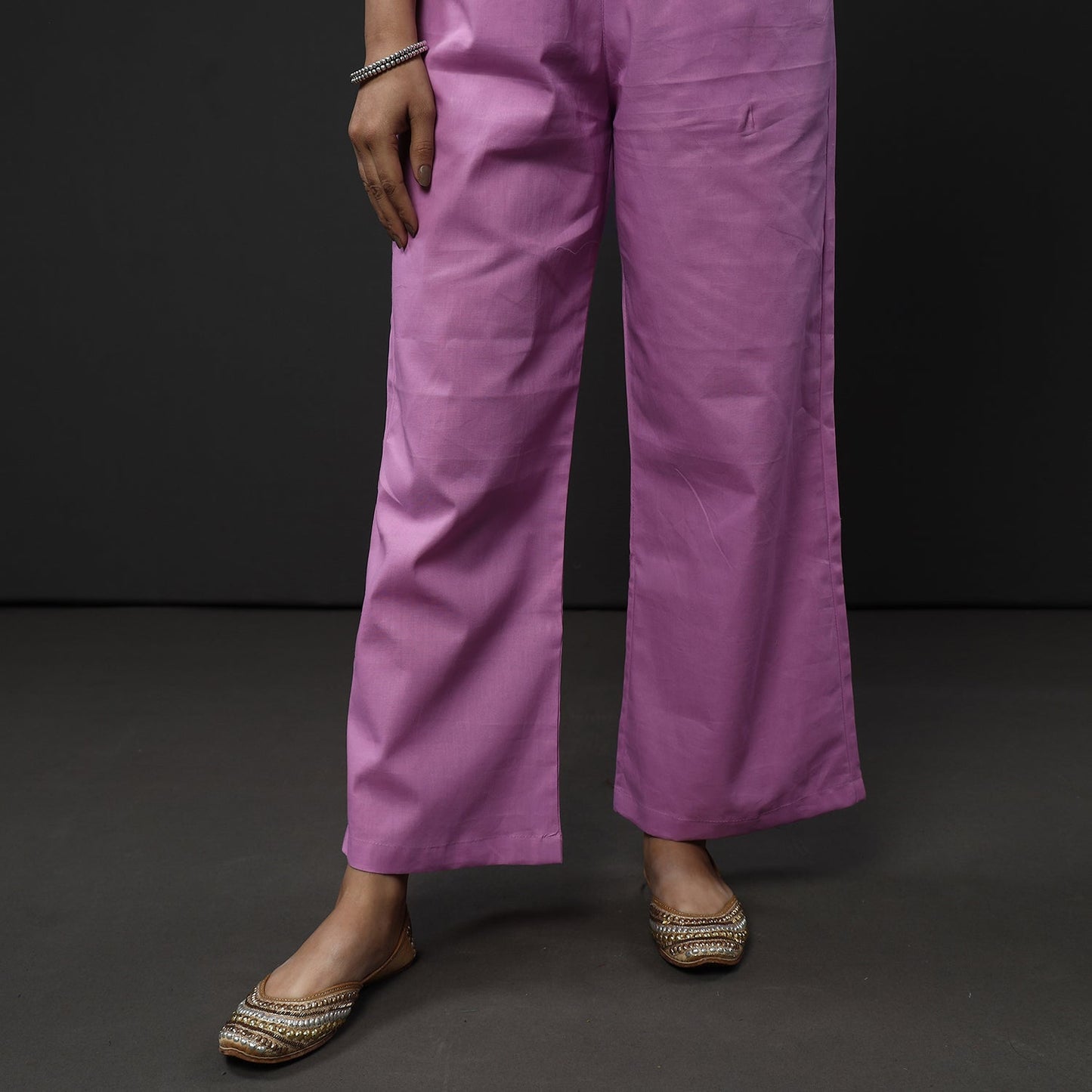 Light Purple Kota Doria Pure Silk Kurta with Palazzo & Dupatta Set