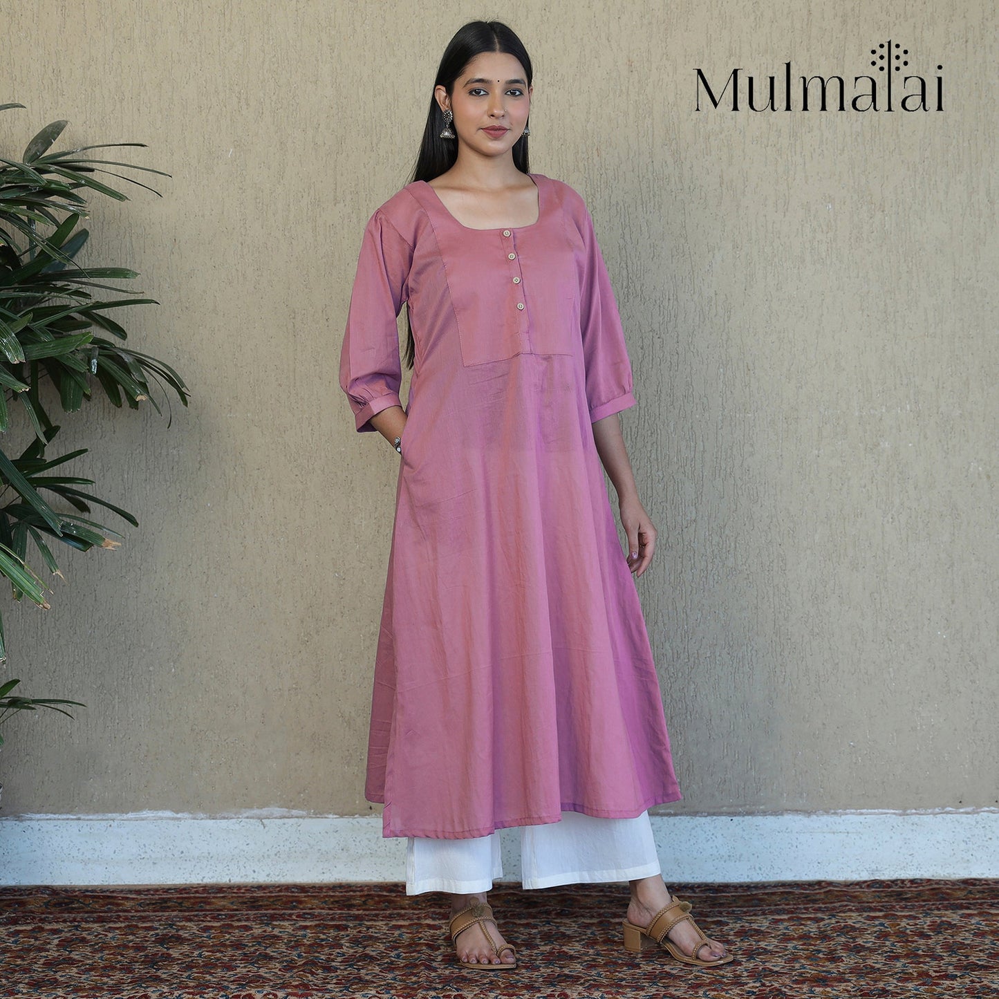 Buy Mulmalai Cotton Plain Dyed A-Line Kurta 