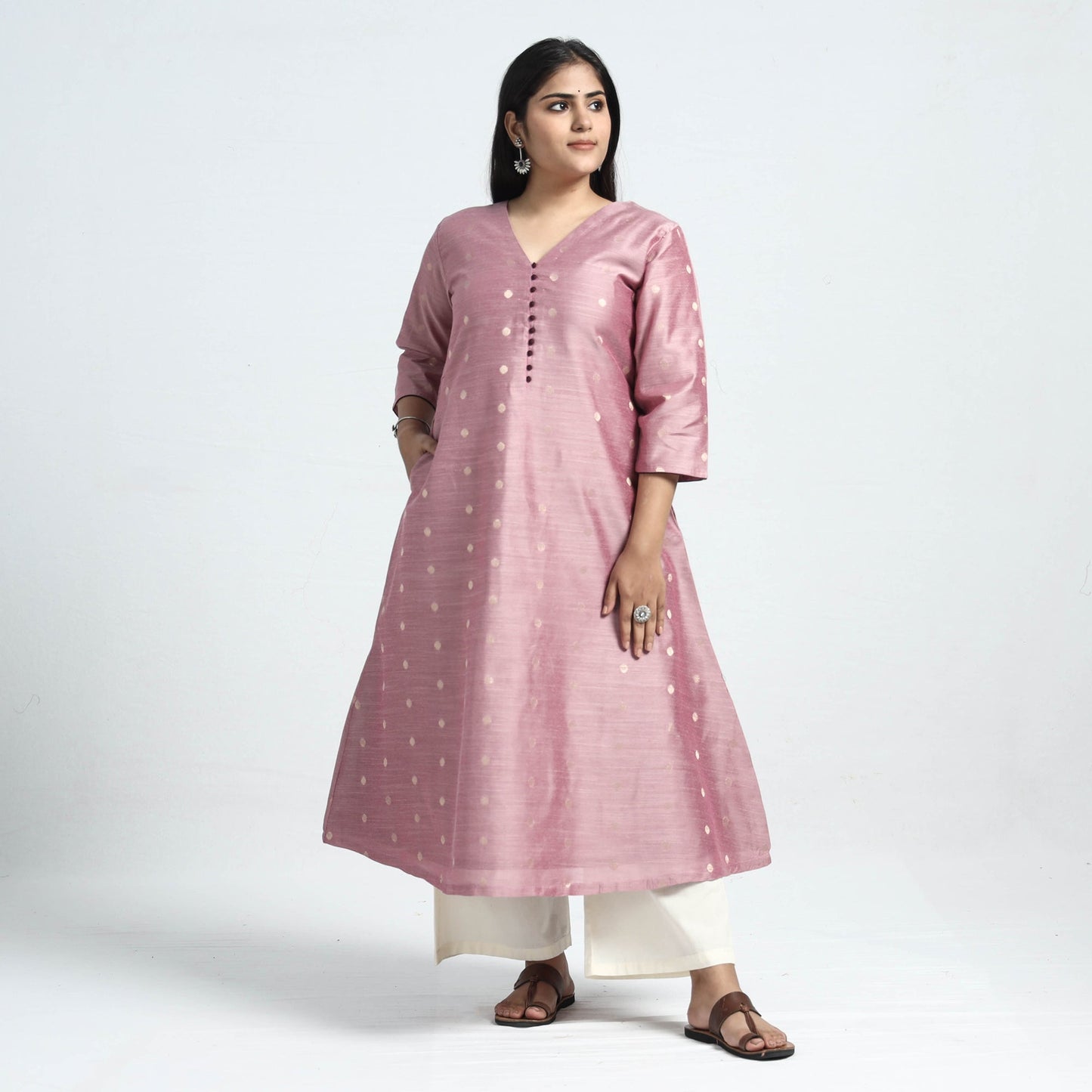  Polka Zari Buti Spun Dupion Silk Kurta
