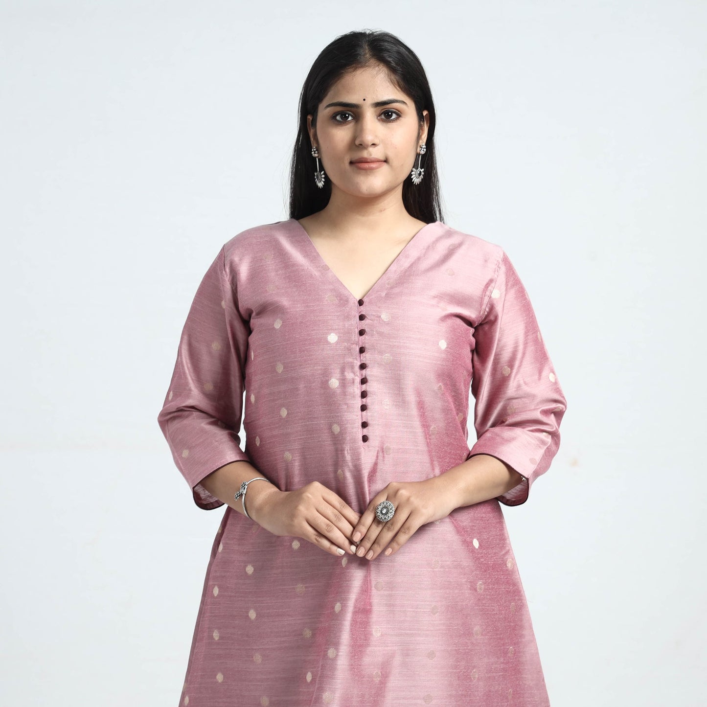  Polka Zari Buti Spun Dupion Silk Kurta