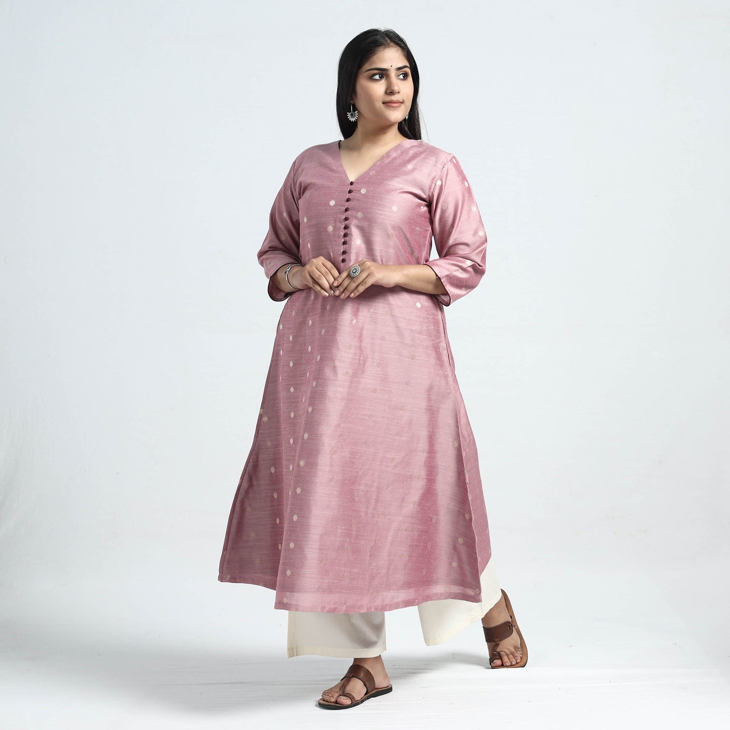  Polka Zari Buti Spun Dupion Silk Kurta