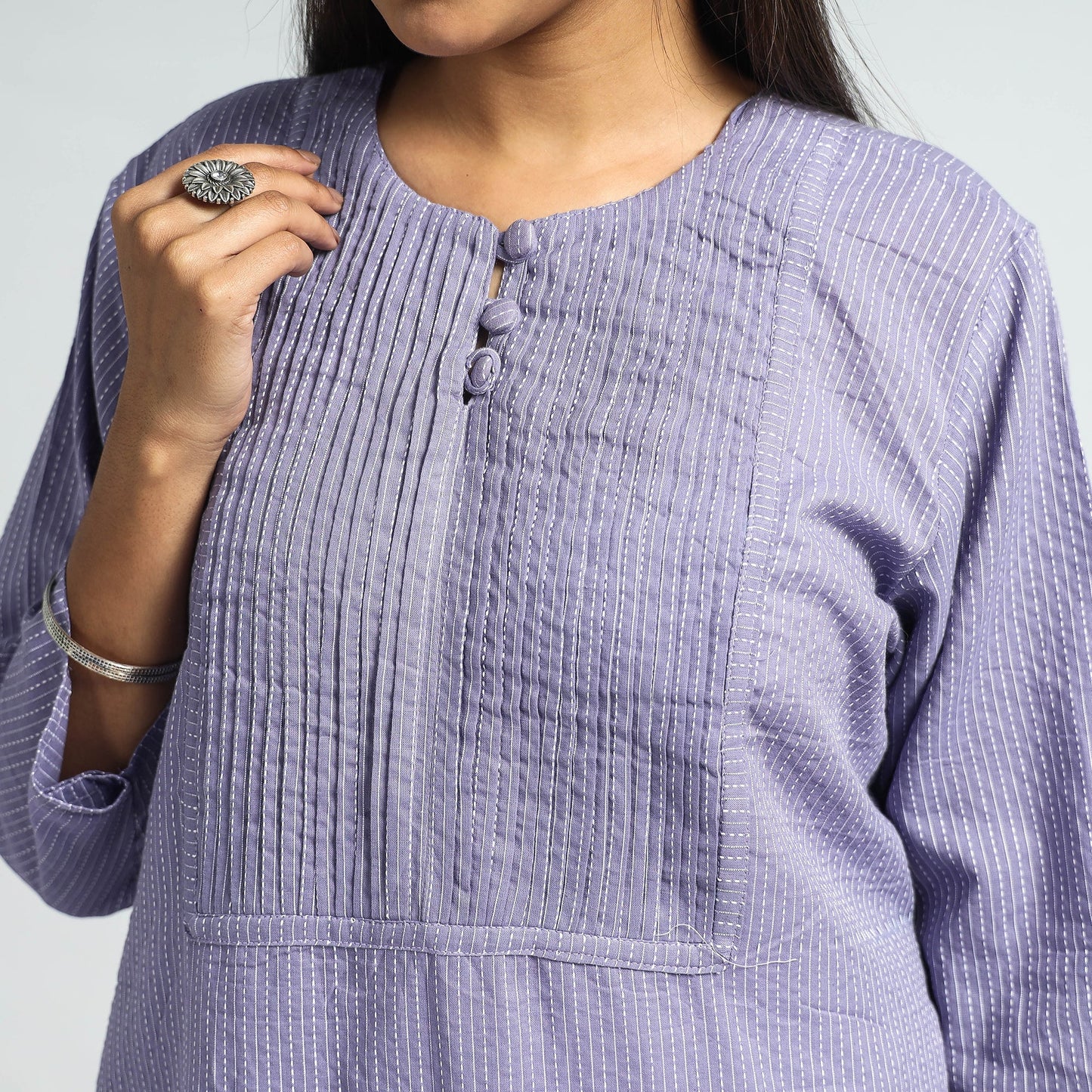  Running Stitch Cotton Long Kurta 