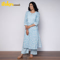 Light sky blue sanganeri hand printed cotton kurta