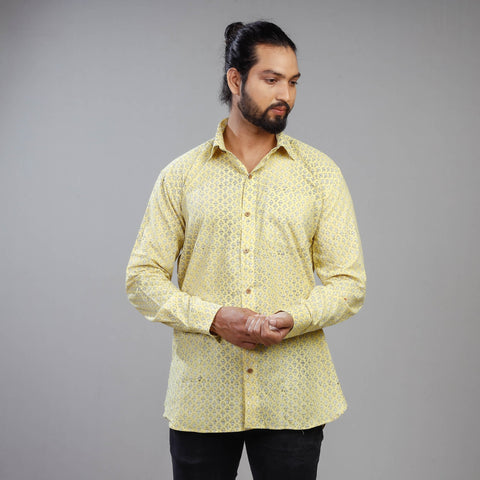 Light yellow - akola printing cotton men full sleeve shirt