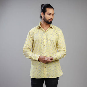 Light yellow - akola printing cotton men full sleeve shirt