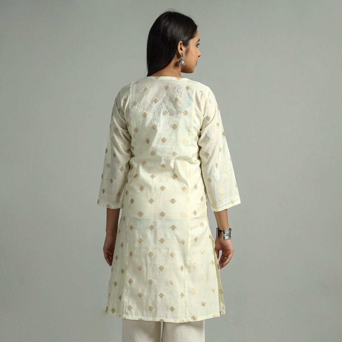  Chikankari Hand Embroidered Silk Cotton Kurta with Zari Work 