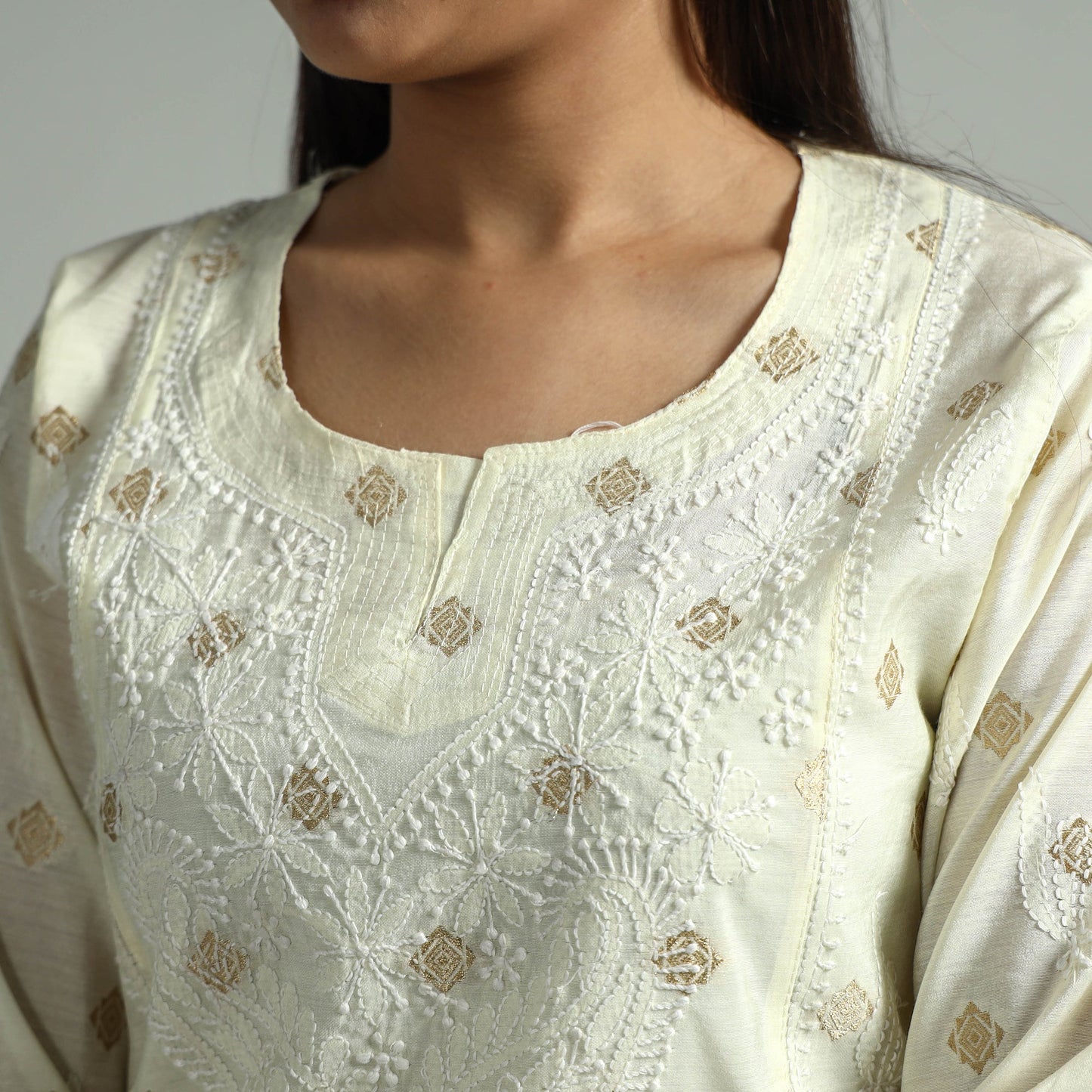  Chikankari Hand Embroidered Silk Cotton Kurta with Zari Work 
