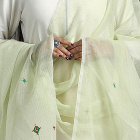  Light Yellow Hand Embroidery Cotton Kota Doria Dupatta