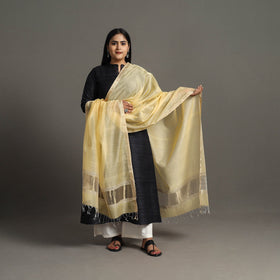 Light yellow - handloom silk cotton zari border maheshwari