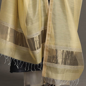 Light yellow - handloom silk cotton zari border maheshwari