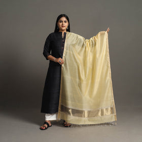 Light yellow - handloom silk cotton zari border maheshwari