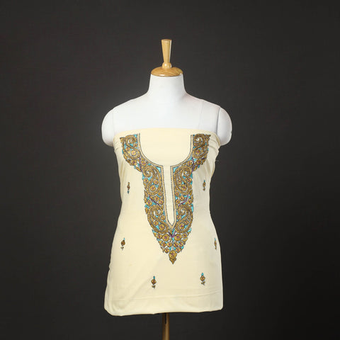 Light yellow - kashida hand embroidery cotton unstitched