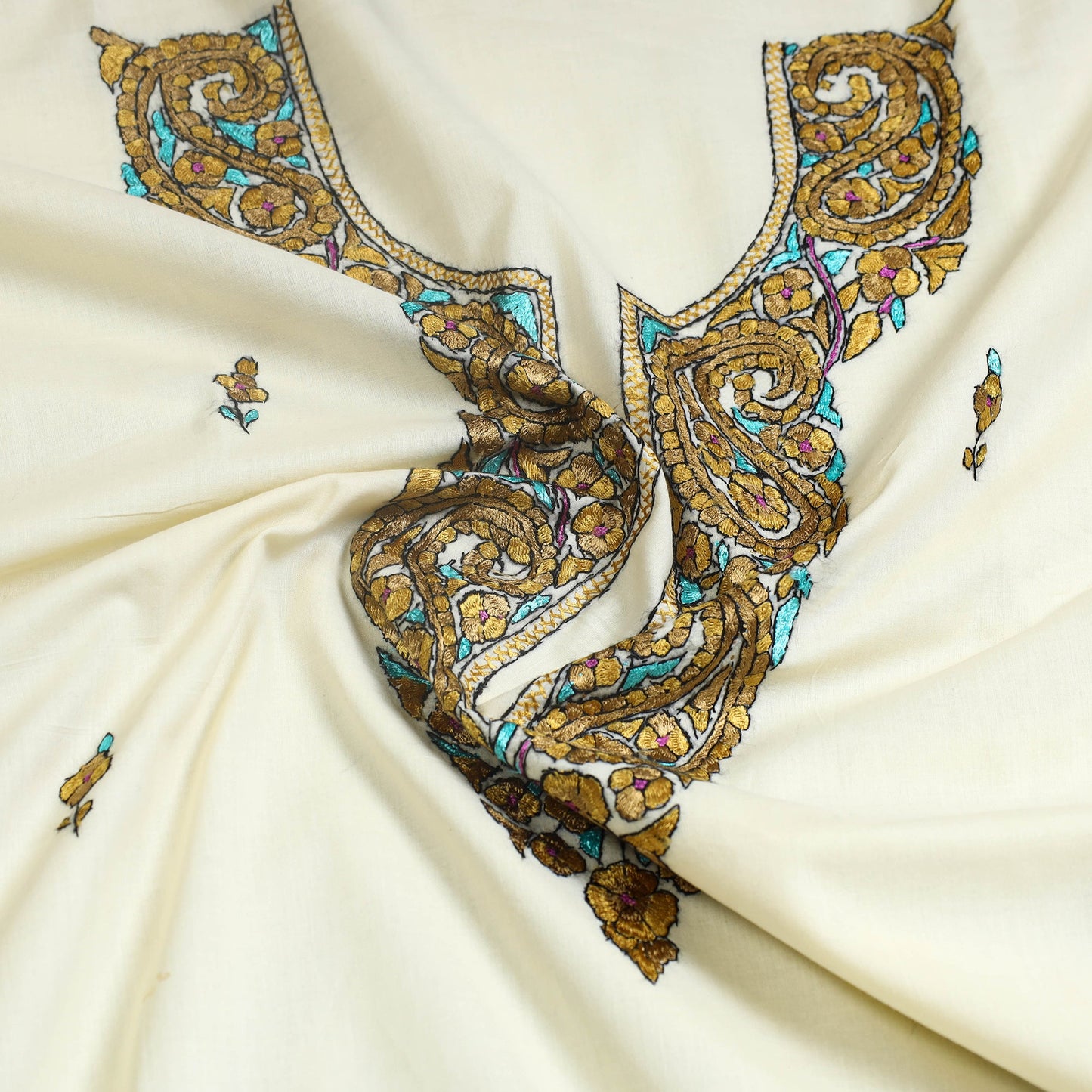 Light yellow - kashida hand embroidery cotton unstitched