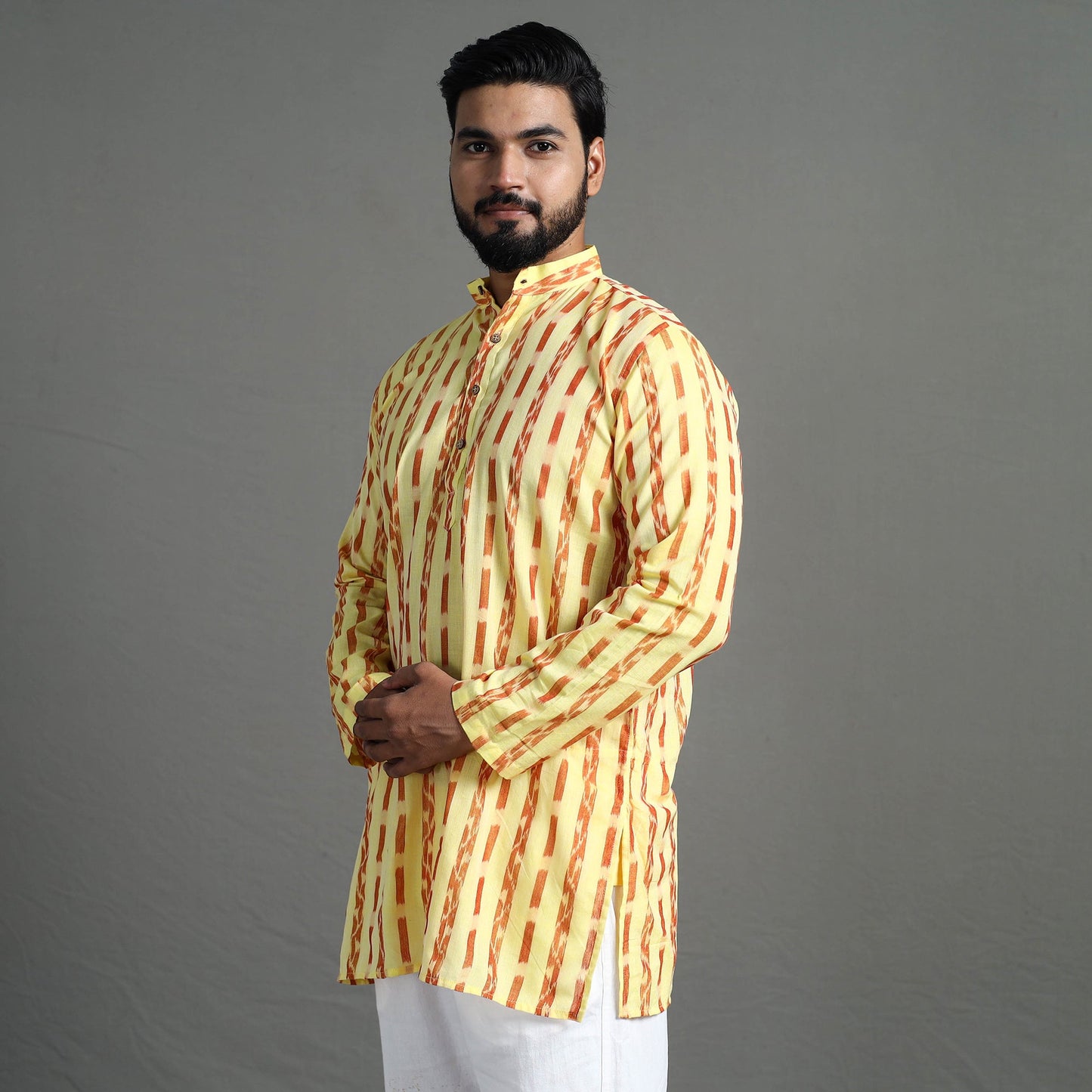  Sambalpuri Ikat Weave Cotton Men Short Kurta 