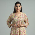 Light yellow - sanganeri block printed cotton a-line kurta