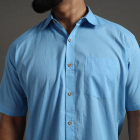 Buy Light Blue Plain Cotton Men Half Sleeve Shirt