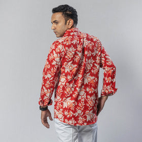Lily flower red color - men full sleeve cotton printed