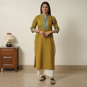 Buy Lime Green Dharwad Cotton Long Straight Kurta for Women