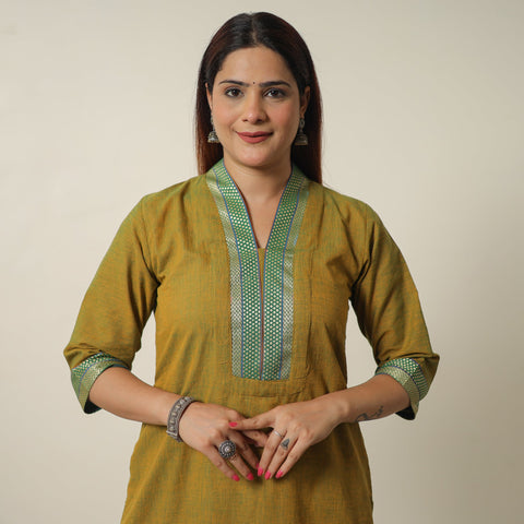 Buy Lime Green Dharwad Cotton Long Straight Kurta for Women