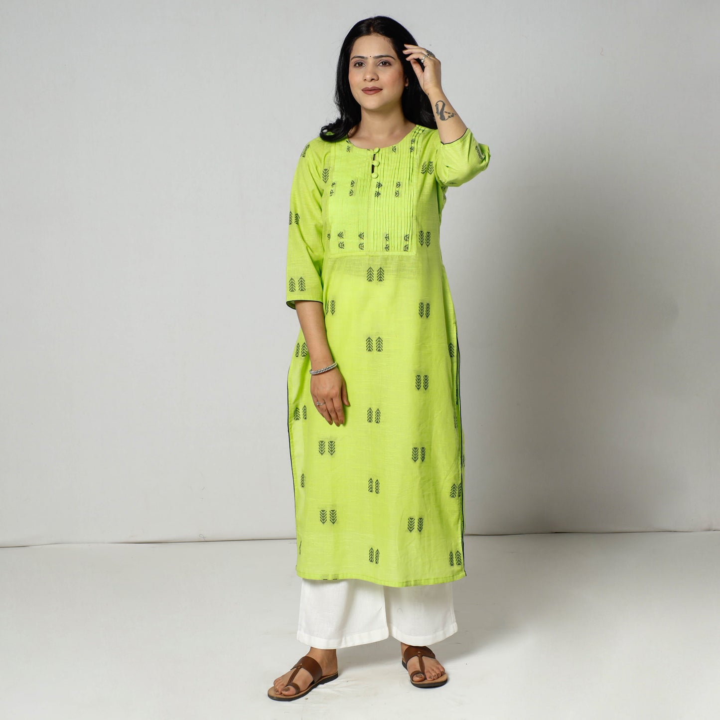Buy Jacquard Cotton Pintuck Long Kurta for Women