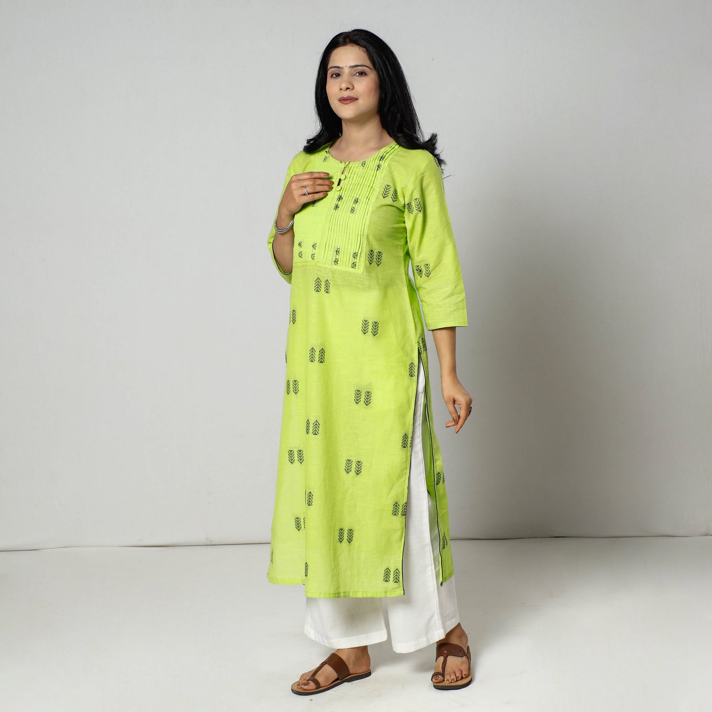 Buy Jacquard Cotton Pintuck Long Kurta for Women