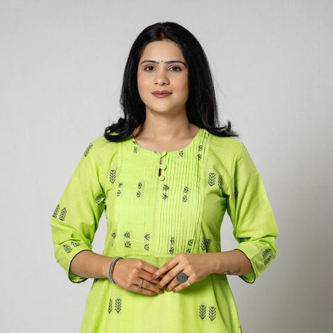 Buy Jacquard Cotton Pintuck Long Kurta for Women