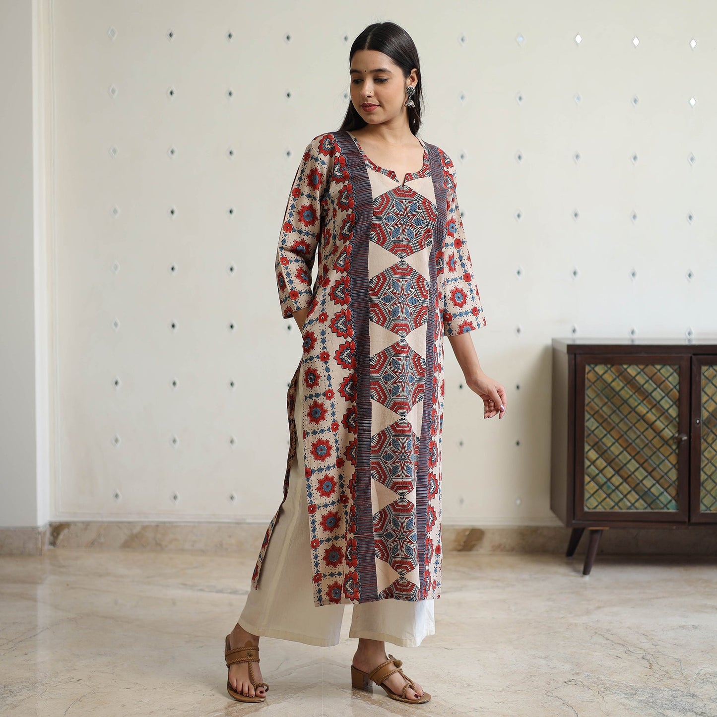Ajrakh Block Printed Cotton Straight Kurta for Women