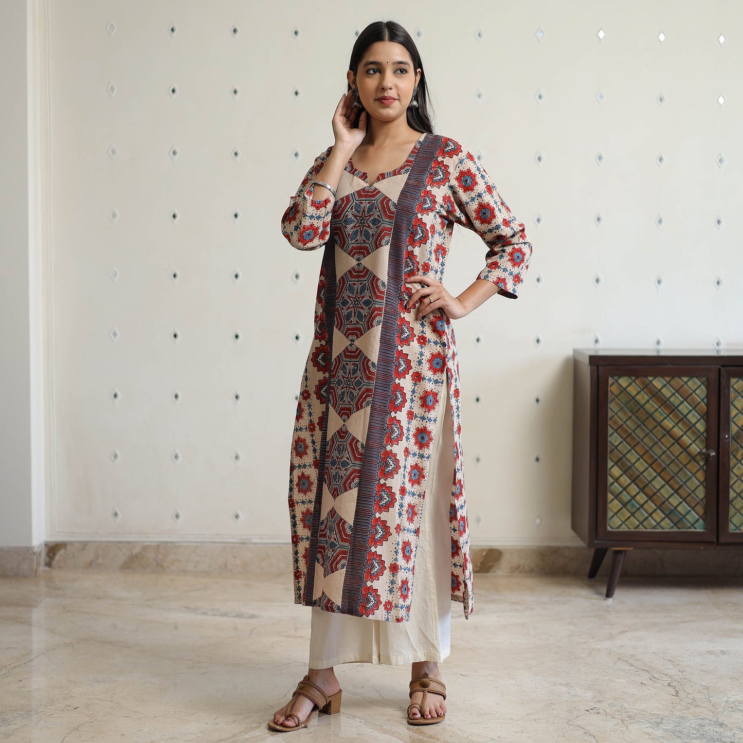 Ajrakh Block Printed Cotton Straight Kurta for Women