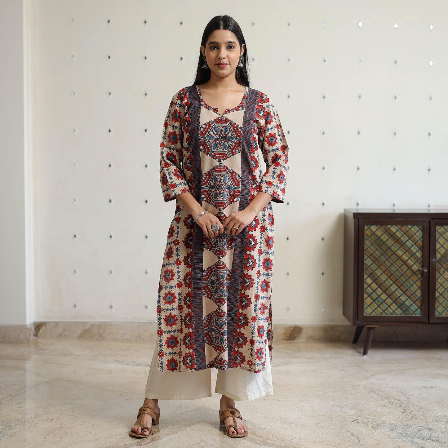 Ajrakh Block Printed Cotton Straight Kurta for Women