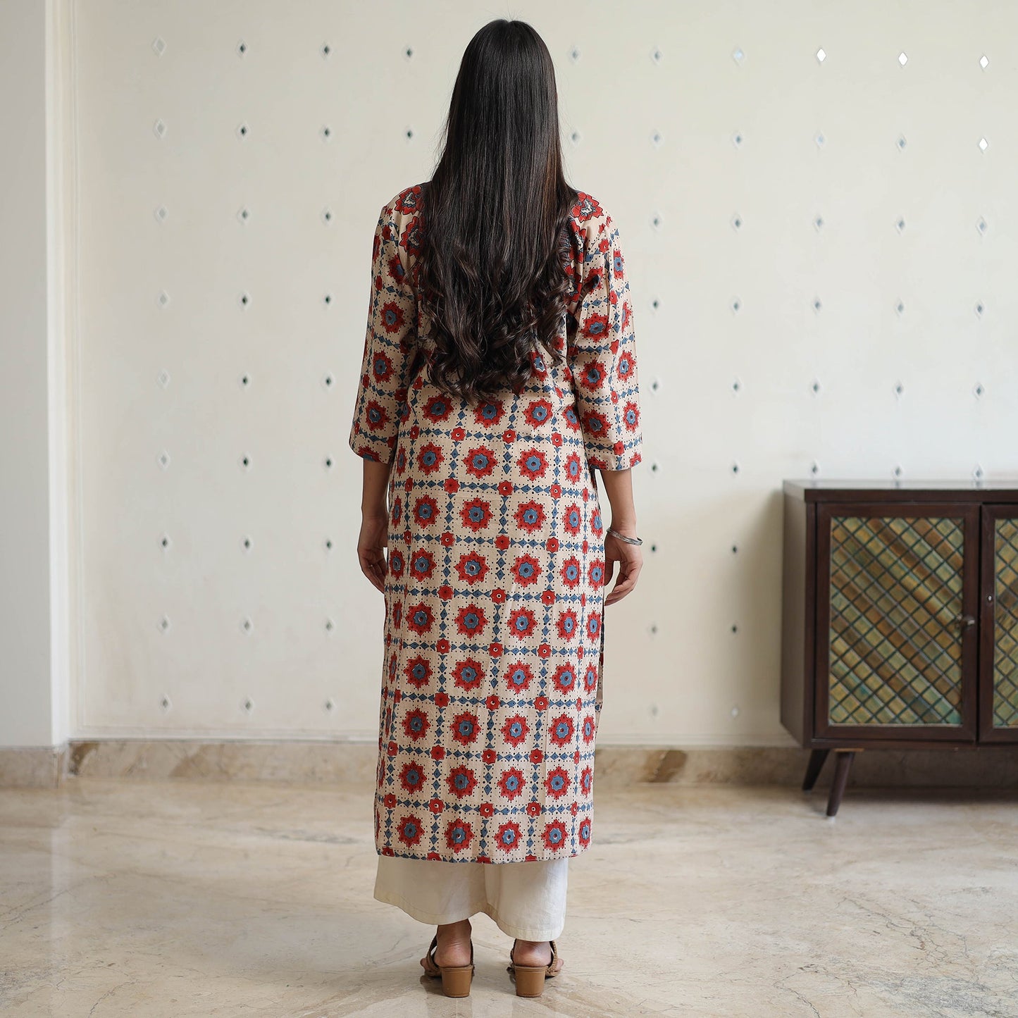 Ajrakh Block Printed Cotton Straight Kurta for Women