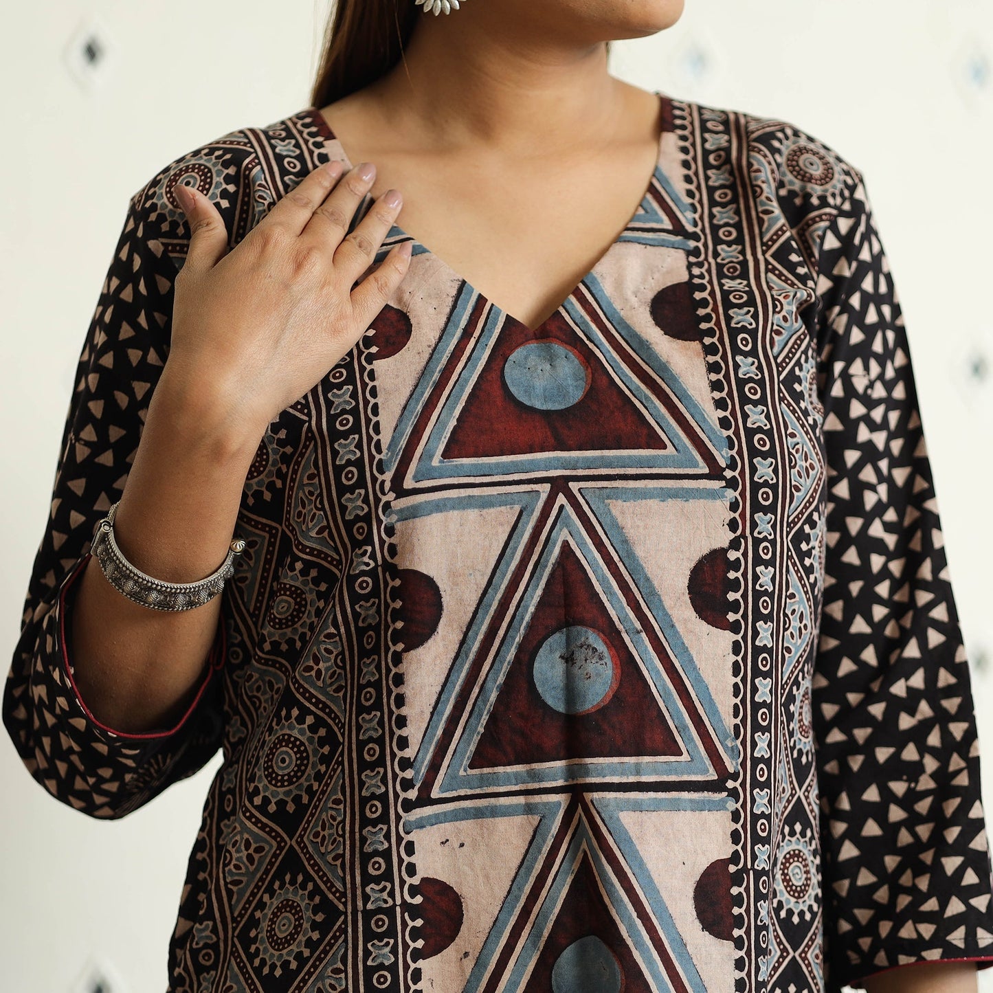 Limited Stock! Ajrakh Block Printed Cotton Straight Kurta for Women 