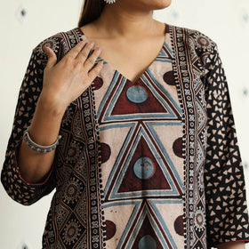 Limited Stock! Ajrakh Block Printed Cotton Straight Kurta for Women 