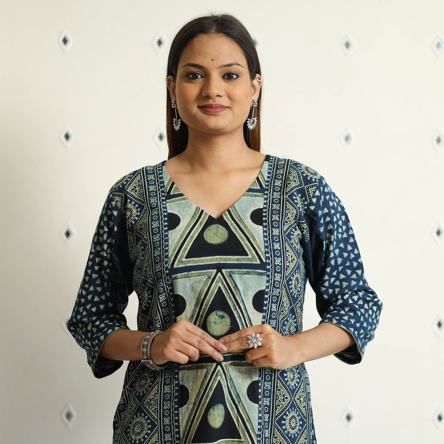  Limited Stock! Ajrakh Block Printed Cotton Straight Kurta Online at iTokri.com