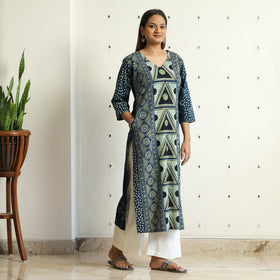  Limited Stock! Ajrakh Block Printed Cotton Straight Kurta Online at iTokri.com