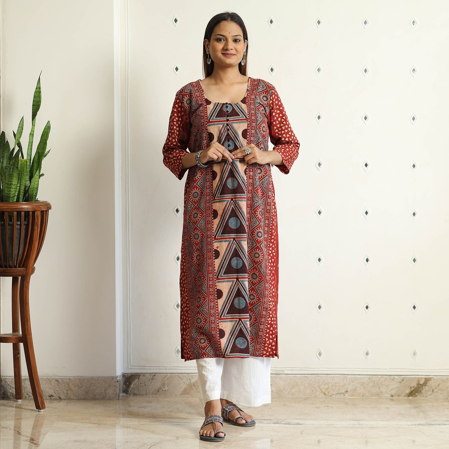 Buy Limited Stock! Ajrakh Block Printed Cotton Straight Kurta Online at iTokri.com