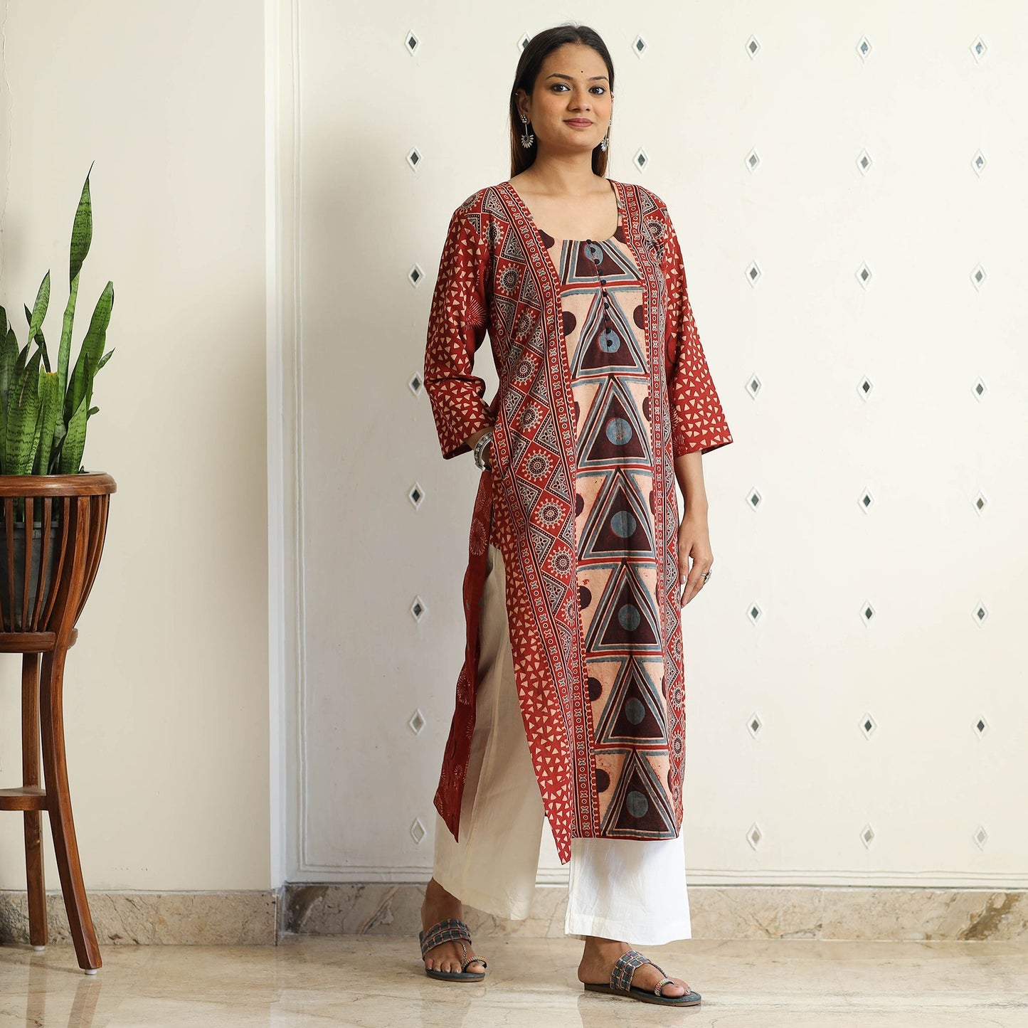 Buy Limited Stock! Ajrakh Block Printed Cotton Straight Kurta Online at iTokri.com