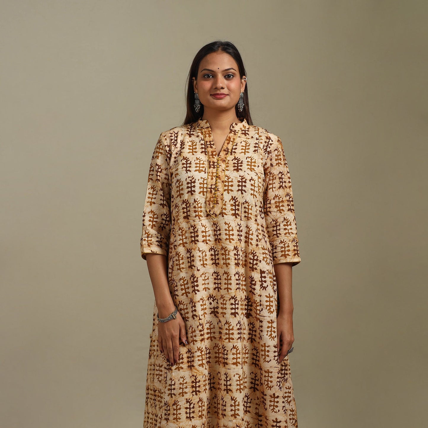 A-line cotton hand batik kurta for women 01 - handcrafted