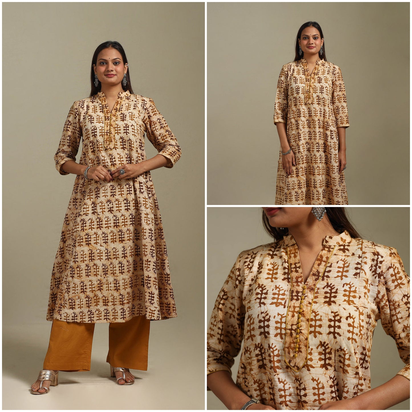 A-line cotton hand batik kurta for women 01 - handcrafted