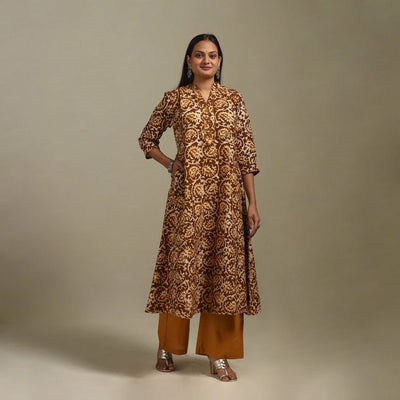 A-line cotton hand batik kurta for women 02 - handcrafted