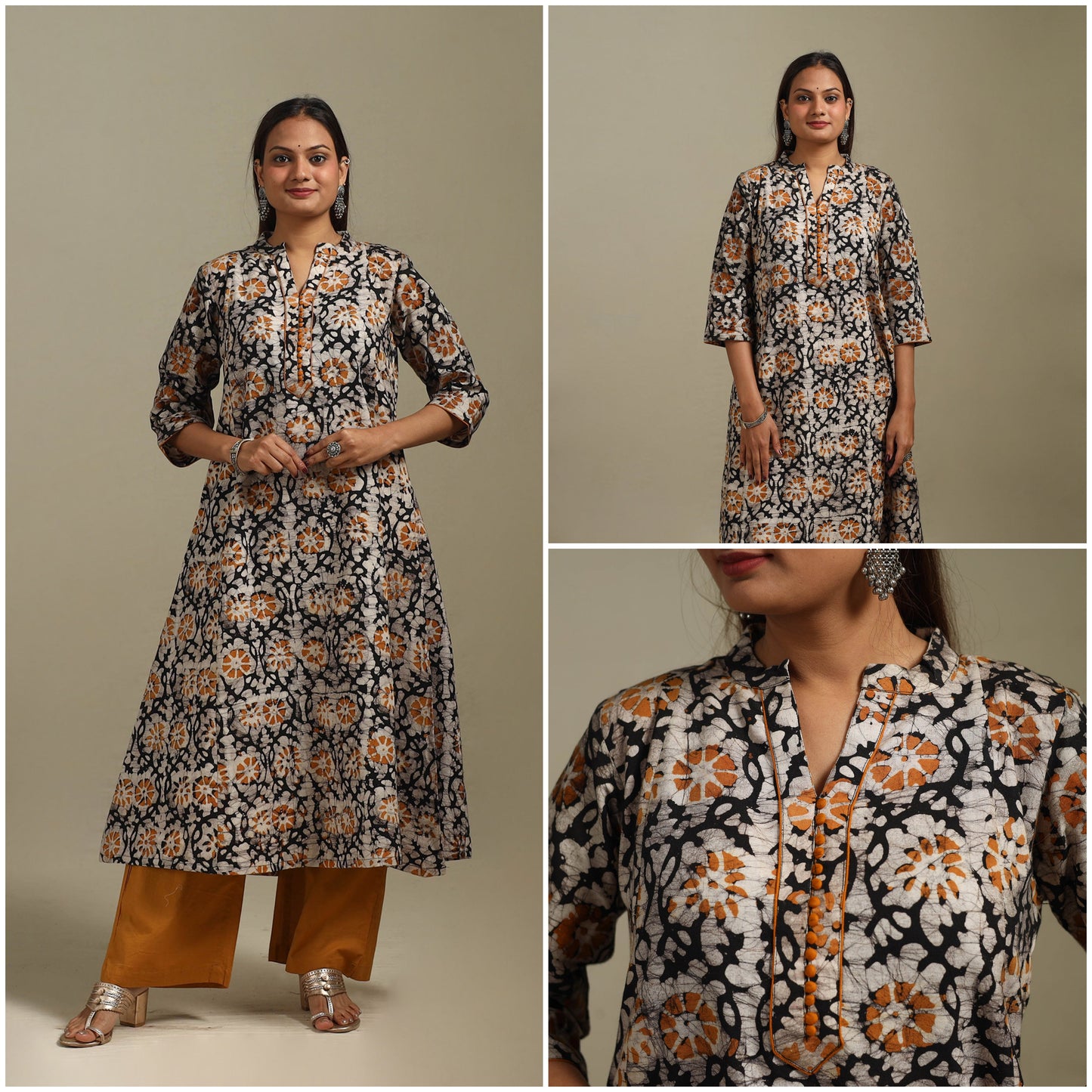 A-line cotton hand batik kurta for women 04 - handcrafted