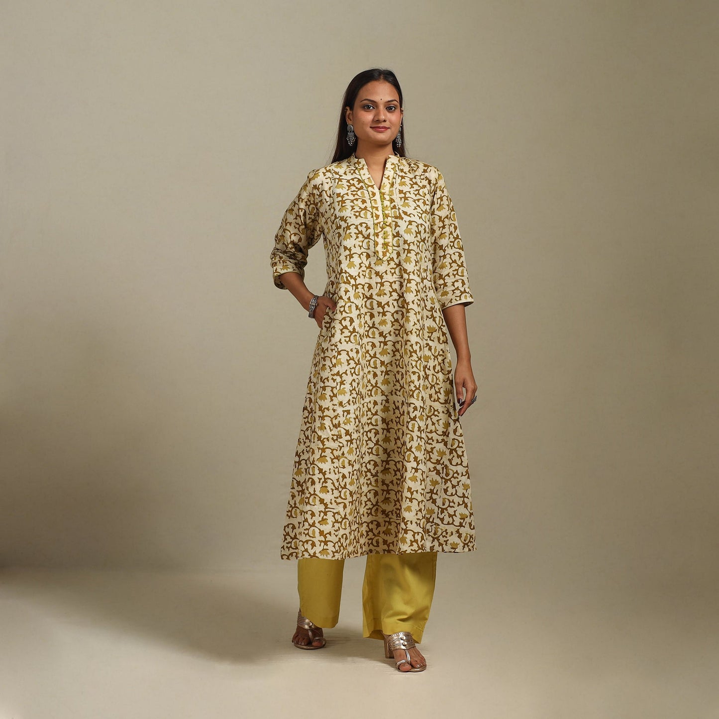 A-line cotton hand batik kurta for women 05 - handcrafted