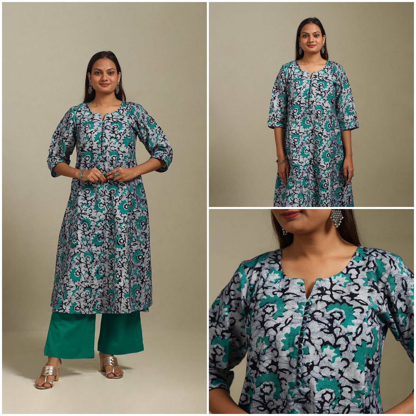 A-line cotton hand batik kurta for women 06 - handcrafted