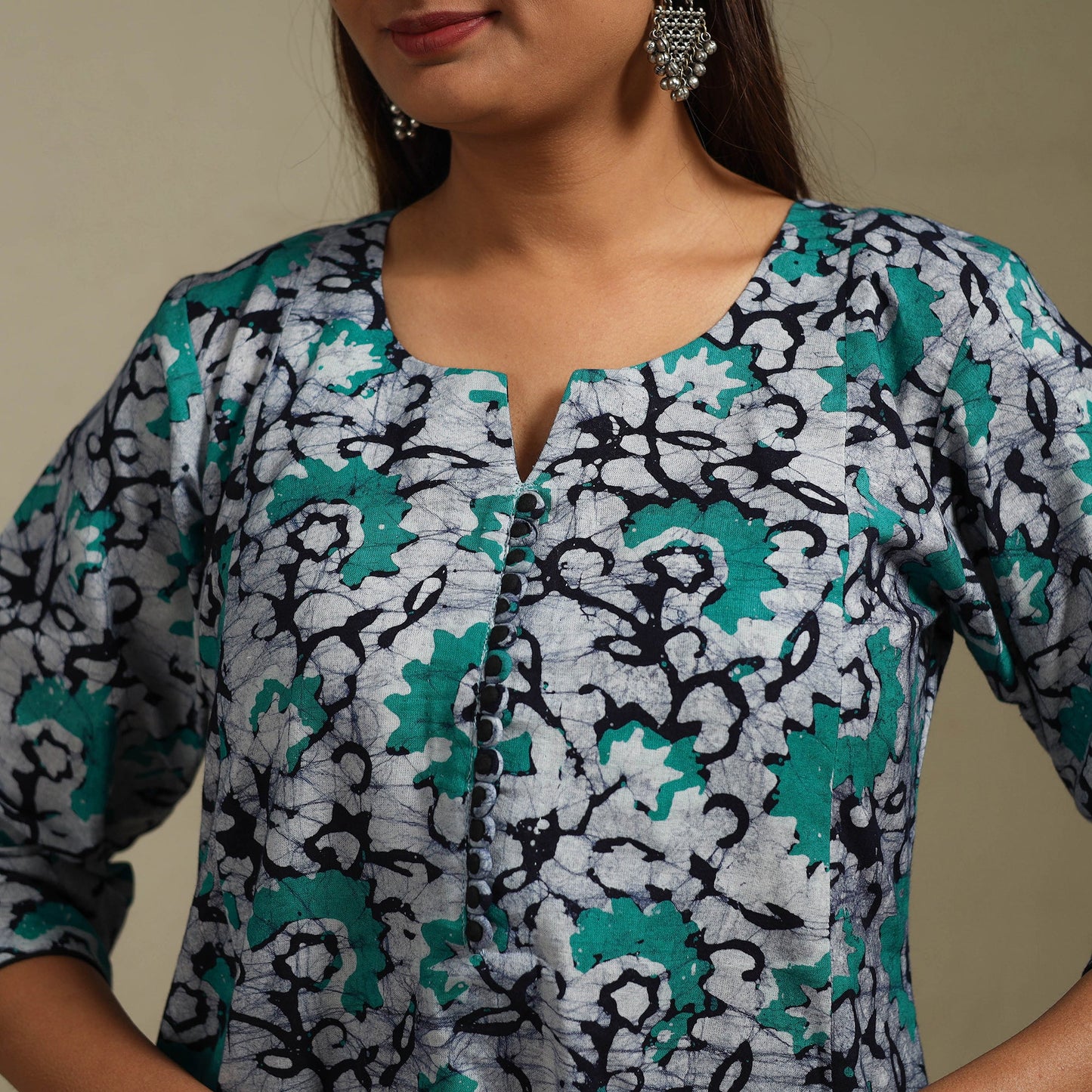 A-line cotton hand batik kurta for women 06 - handcrafted