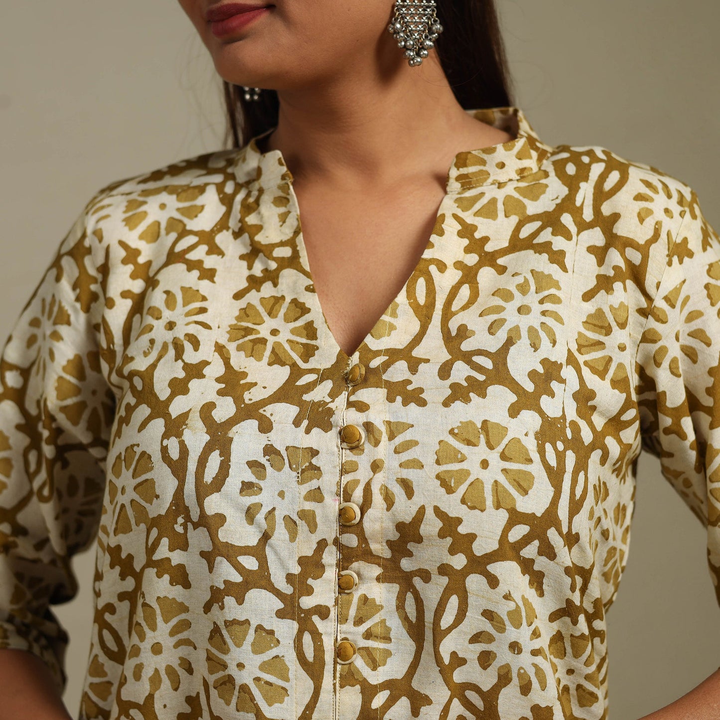 A-line cotton hand batik kurta for women 15 - handcrafted