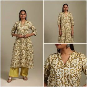 A-line cotton hand batik kurta for women 15 - handcrafted